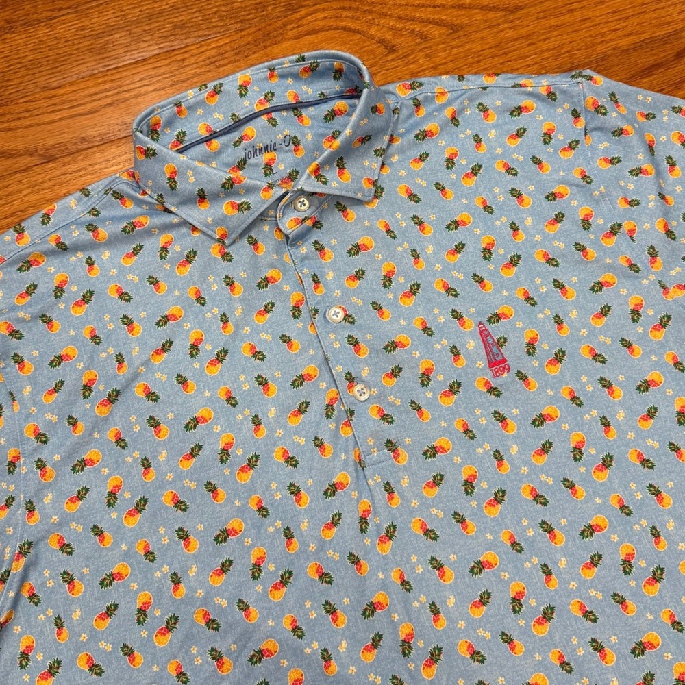 Johnnie-O Performance Golf Polo Shirt Mens Large Beacon Hill CC‎ Pineapple Print